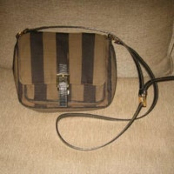 ❤️Authentic FENDI Pequin Flap Canvas Leather Shoulder CrossBody Bag Purse - Picture 9 of 14